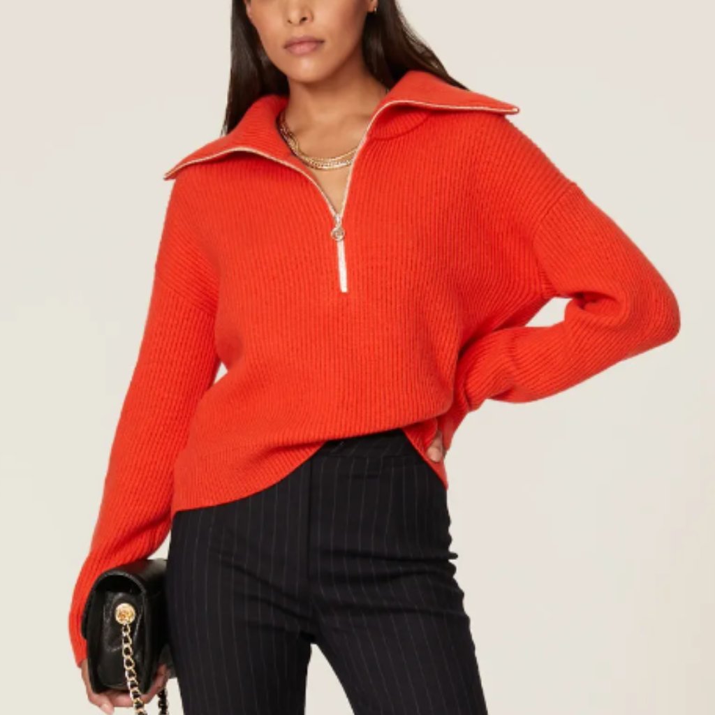 Maje Matelot Half Zip Sweater In Orange Size 2 / Medium